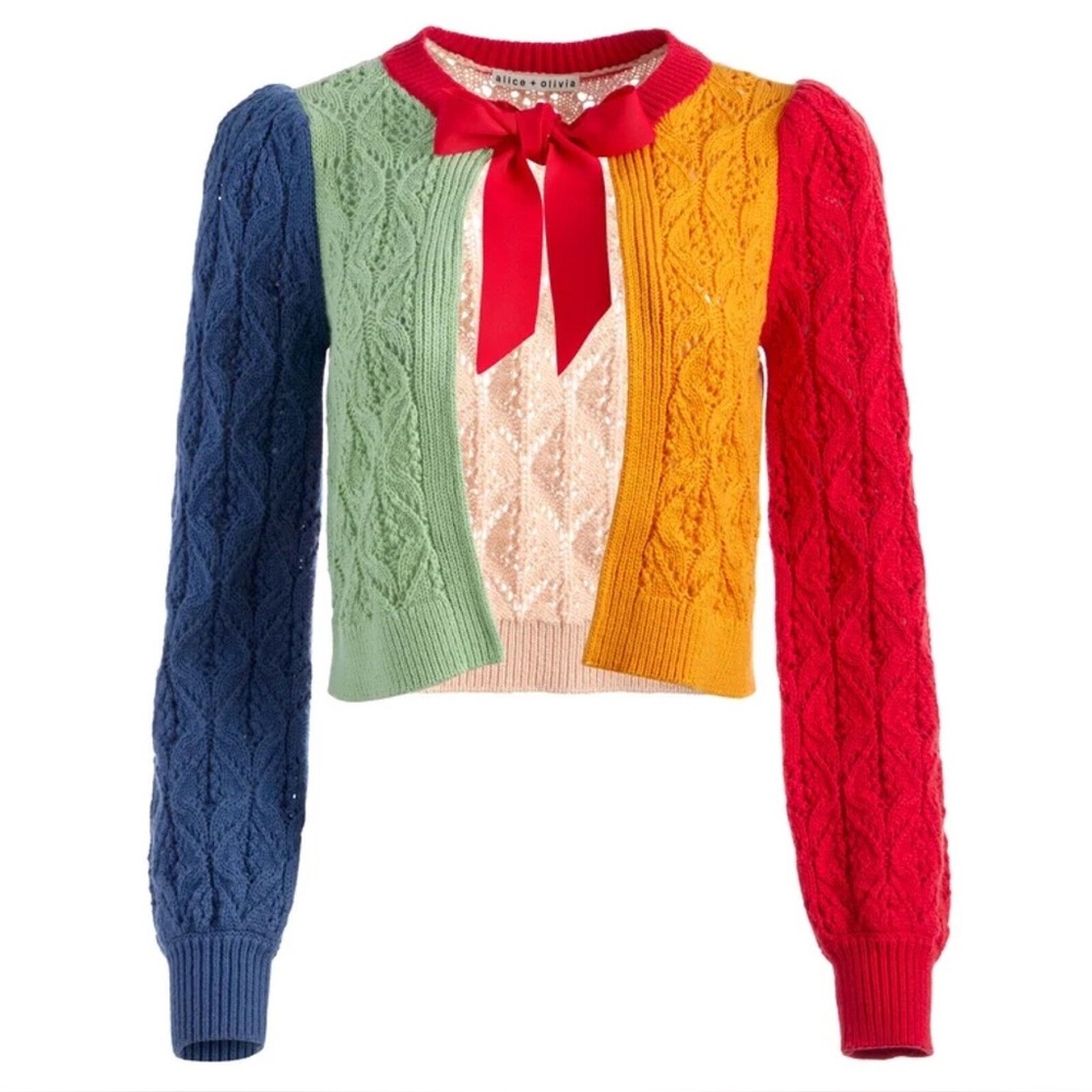 w/ Tags Alice + Olivia Kitty Puff Sleeve Eyelet Bow Accent Sweater Cardigan XL